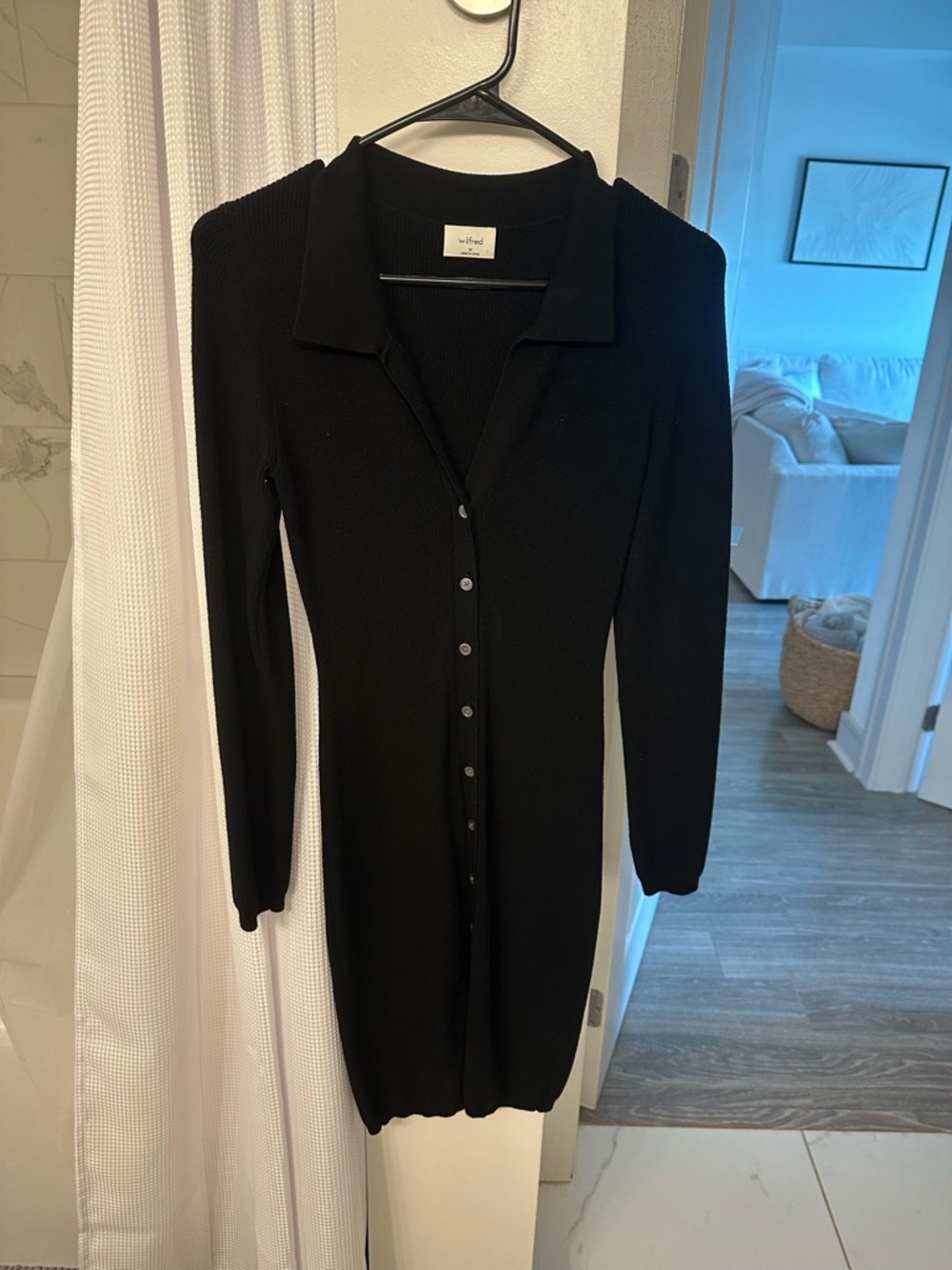 Aritzia Wilfred Black Button-Front Knit Dress